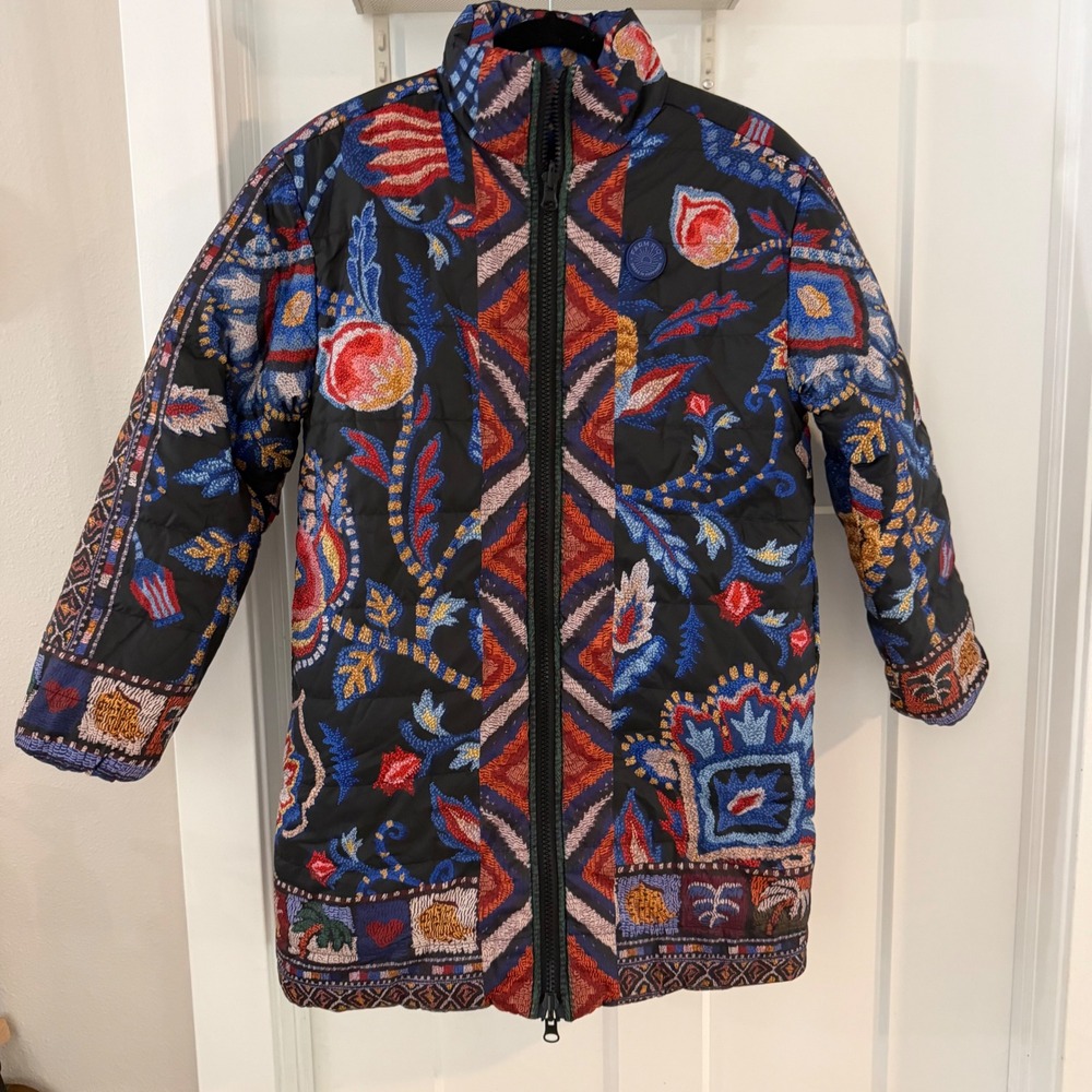 Farm Rio Black Sunset Tapestry Reversible Puffer Kimono Jacket XS BohoMaximalist